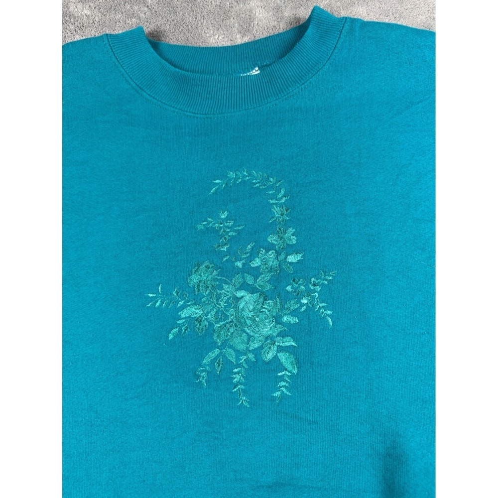 Vintage Lee Floral Scorpion Sweatshirt Teal‎ USA Made 90s Heavyweight Size L
